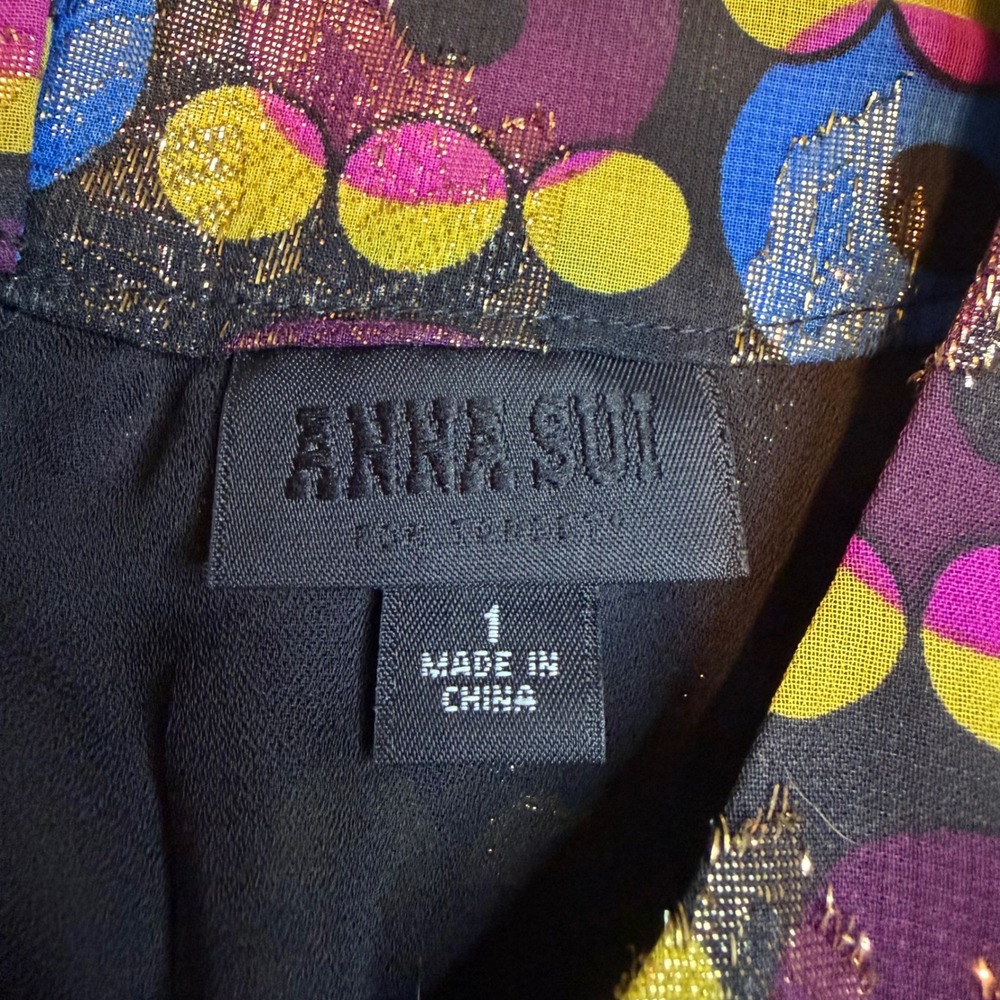 Anna Sui Metallic Geo dot vtg Print Sleeveless Shift Dress Size 1 - Picture 3 of 4